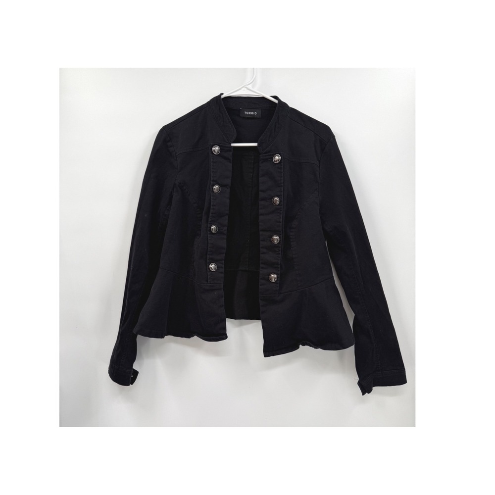 Torrid 0 Military Peplum Jacket Womens Black Cotton Blend Mandarin Collar